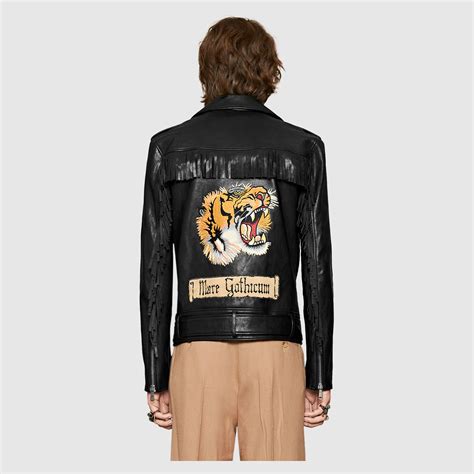 gucci mens leather jacket uk|Gucci tiger leather jacket.